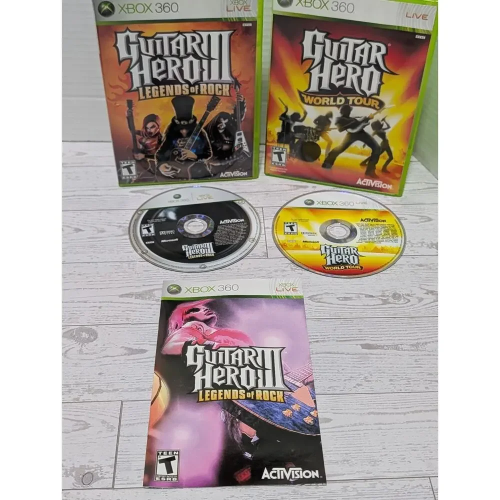 LOT (2) Games Guitar Hero III: Legends of Rock + World Tour - Microsoft Xbox 360